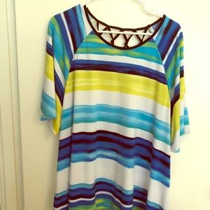 Striped Flutter Sleeve Blouse